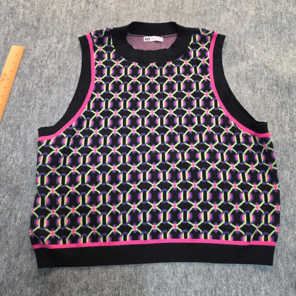 SO Authentic American Heritage Womens Geometric Knit Sweater Vest Black Neon XL